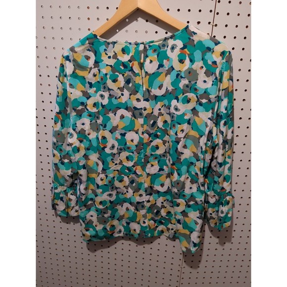 Cece By Cynthia Steffe Green Large Floral Blouse Top Long Sleeve - Picture 2 of 4